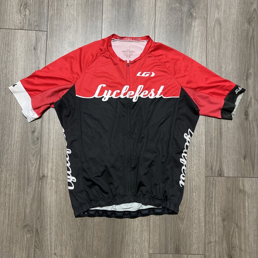 Garneau Short Sleeve Cycling Jersey Cyclefest Mens L Full Zip Black/Red